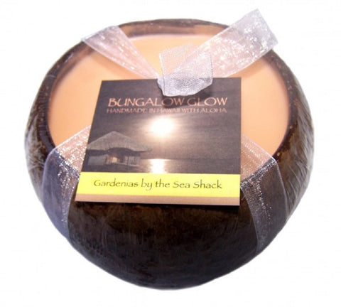 Bubble Shack Hawaii - Bungalow Glow Gardenias by the Seashack Coconut Shell Soy Candle